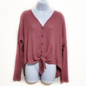 Fox & Gray Oversized Waffle Knit Front Tie Shirt